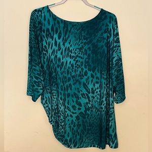 I MAN size XL teal, dark grey, leopard print tunic. EUC.